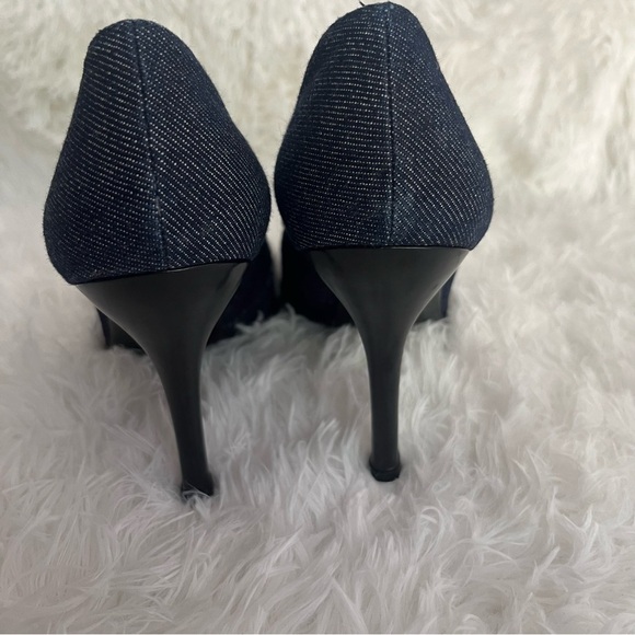 Stuart Weitzmen Peep Toe Denim Upper Leather Boots 8.5 - Picture 11 of 13